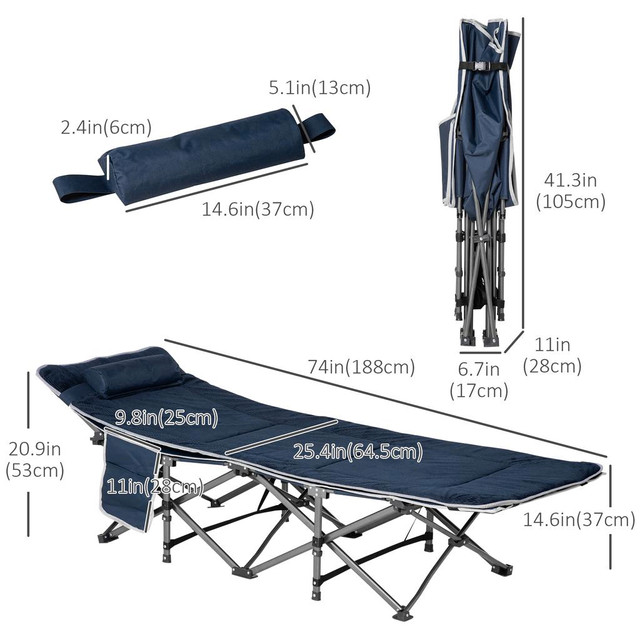 Folding Camping Bed Cot 74" x 25.5" x 20.75" Blue in Fishing, Camping & Outdoors - Image 3
