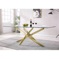 Mercer41 Modern Tempered Glass Top Dining Table, Gold Mirrored Finish