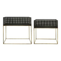 Mercer41 Amirea 2 Piece Metal Planters - Contemporary Classic Black/Gold Square Metal Planters on Stands
