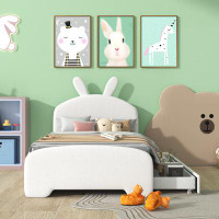 Zoomie Kids Upholstered Platform Bed With Cartoon Ears Shaped Headboard And 2 Drawers