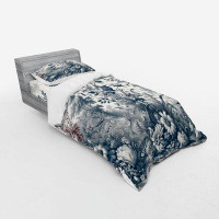 Ambesonne Ambesonne Floral Eucalyptus Bedding Set & Slate Blue and Burgundy