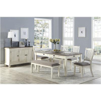 Saflon Lenka White Grey Fabric Upholstered Seat Rectangular Storage Dining Room Set