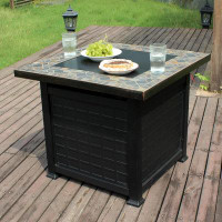Red Barrel Studio 25.2'' H x 30'' W Slate Propane Outdoor Fire Pit Table with Lid