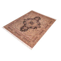 Isabelline Padric Oriental Hand-Knotted Rectangle 8'2" x 10'2" Wool Area Rug in Black/Tan