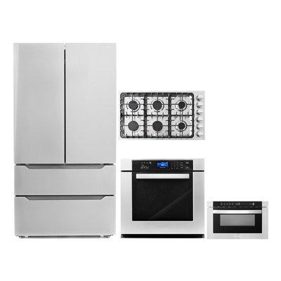 Cosmo 4 Piece Kitchen Package 30" Gas Cooktop 30" Single Electric Wall Oven 24" Built-in Microwave Drawer & Energy Star  in Refrigerators