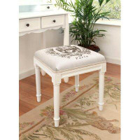 Ophelia & Co. Paris Crest-Grey Vanity Stool with White Base and Double Welting