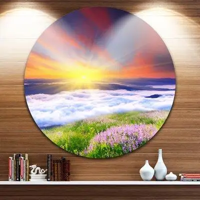 Made in Canada - Design Art 'Sunrise with Blooming Flowers' Photographic Print on Metal