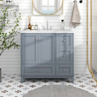 Winston Porter 36 Inch Modern Bathroom Vanity with USB Charging, Two Doors and Three Drawers