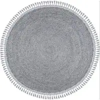 Dakota Fields Round Alburquerque Solid Colour Hand Tufted Polypropylene Indoor / Outdoor Use Area Rug in Charcoal