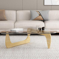Orren Ellis 35.83" Tawny+Nut-brown Tempered glass + Solid wood Coffee Table