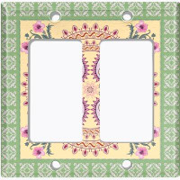 WorldAcc Metal Light Switch Plate Outlet Cover (Green Pink Paisley Bandana Tile   - Single Toggle)