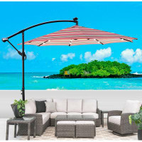 Arlmont & Co. 10 Ft Outdoor Patio Umbrella Solar Powered LED Lighted Sun Shade Market Waterproof 8 Ribs Umbrella With Cr
