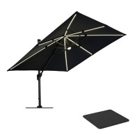 Arlmont & Co. Rejouis Outdoor 120'' Cantilever Square Lighted Umbrella with Steel Plate Base
