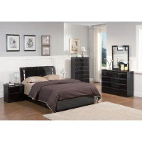 Orren Ellis Modern Bed In Brown Colour, Headboard With Lights And Storage,  Drawer Box One On Side - Queen