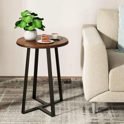 17 Stories Round End Tables,Small Side Table Grey Colour MDF Top,Metal Frame Black,Tall End Side Tables For Bed Room,Cof