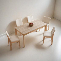 Wildon Home® 62.99" Burlywood Rectangular Sintered Stone + solid wood Dining Table