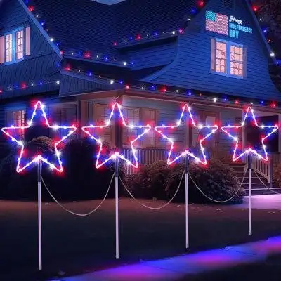 Aptoco Solar Lights Decorations Outdoor Pathway Lights Waterproof White Red Blue Star