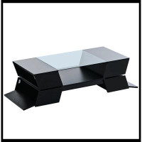 Ivy Bronx 6Mm Glass-Top Coffee Table With Open Shelves And Cabinets