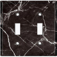 WorldAcc Metal Light Switch Plate Outlet Cover (Marble Black Print 1  - Double Toggle)