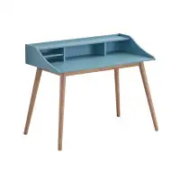 Ivy Bronx Roskilde Mid-Century Modern Blue Wood Writing Desk With Hutch - Perfect For Home Office /Laptop Use