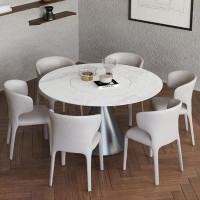 Wrought Studio Italian Light Luxury Circular Dining Table And Chair Combination(With Embedded Turntable)