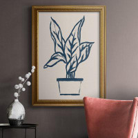 Bayou Breeze Navy Plant Sketches II Premium Framed Canvas- Ready To Hang
