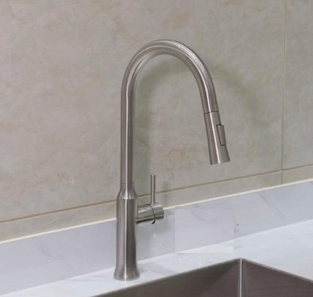 High-Arc Pull-Out Kitchen Faucet Single Handle19.5 Brushed Nickel Finish in Plumbing, Sinks, Toilets & Showers - Image 3