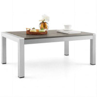 Latitude Run® Modern Rectangular Patio Coffee Table With Plastic Wood Tabletop And Rustproof Aluminum Frame