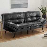 Corrigan Studio 71 In. W Pu Leather Futon Sofa Bed Convertible Loveseat Sofa In Black