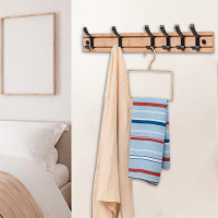 August Grove 1Pcs Wooden Wall Mounted Coat Rack With 6 Hooks, Natural