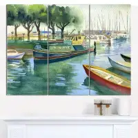 Made in Canada - Design Art 'Boats in River Watercolor' Photographic Print Multi-Piece Image on Canvas