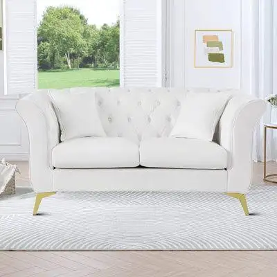Mercer41 Elegant Style Loveseat Velvet Fabric Upholstered Sofa With 2 Pillows And Metal Legs, For Indoor Use