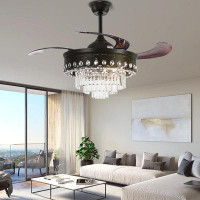 House of Hampton 42" Black Crystal Ceiling Fan With Light Kits