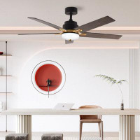 Mercer41 52 Inch Downrod Ceiling Fans With Lights And Remote Control, Modern Outdoor Indoor Black 5 Blades LED Lights Sm