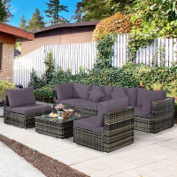 Latitude Run® Latitude Run® 7pcs Patio Rattan Furniture Set Sectional Sofa Garden Grey Cushion