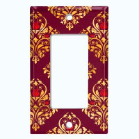WorldAcc Metal Light Switch Plate Outlet Cover (Damask Yellow Elegant Diamond Detail Jewel Maroon - Single Toggle)