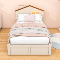 Harper Orchard Wood Twin House Platform Bed with Headboard and Built-in LED