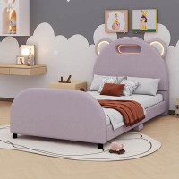 Zoomie Kids Full Size Upholstered Platform Bed With Bear-Shaped Headboard And Embedded Light Stripe