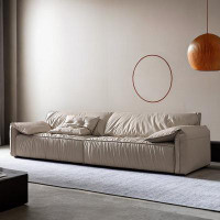 ABPEXI 102.36" Khaki Genuine Leather Modular Sofa cushion couch