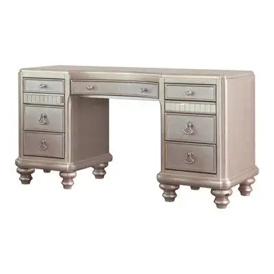 Rosdorf Park 9-Drawer Vanity Desk Metallic Platinum