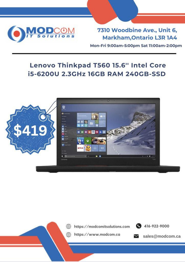 Lenovo Thinkpad T560 15.6-Inch Notebook Laptop OFF Lease FOR SALE!!! Intel Core i5-6200U 2.3GHz 16GB RAM 240GB-SSD in Laptops