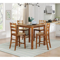Millwood Pines Counter Height 5Pc Dining Set Walnut Finish Table And 4 Counter Height Chairs Wooden Kitchen Dining Furni