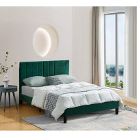 Latitude Run® Green King Size Bed Frame, Upholstered Headboard, Strong Frame, Wooden Slats Support, Non-slip, Noise-free