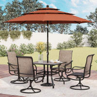 Lark Manor Alyah Square Metal 4-people Patio Dining Set With Umbrella PVC-Coated Polyester Swivel Chairs