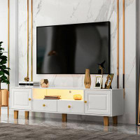 Wrought Studio Modern TV Stand with LED Remote Control Light: TV Cabinet with Plastic Door Panel