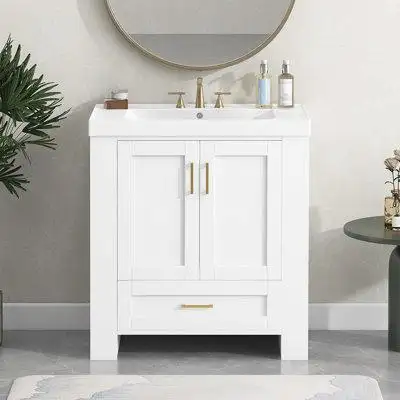 This unique white and gold colour bathroom cabinet can not only meet your various storage needs func...