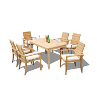 Teak Smith Grade-A Teak Dining Set: 60" Rectangle Table And 6 Algrave Stacking Arm Chairs