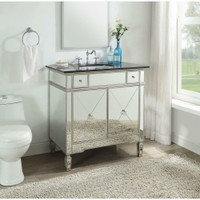 Atrian 36 in. W x 23 in. D x 36 in. H Bath Vanity in Mirrored Finish with Marble Vanity Top in Black with White Basin