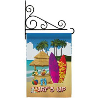 Breeze Decor Surf's Up Hut - Impressions Decorative Metal Fansy Wall Bracket Garden Flag Set GS106070-BO-03