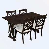 August Grove 5-Piece Extendable Dining Table Set with X-shape Legs and Upholstered Chairs